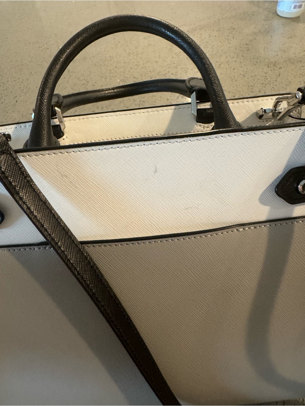 kate spade Two-Tone Leather Satchel in White, Gray and Black - Picture 4 of 7